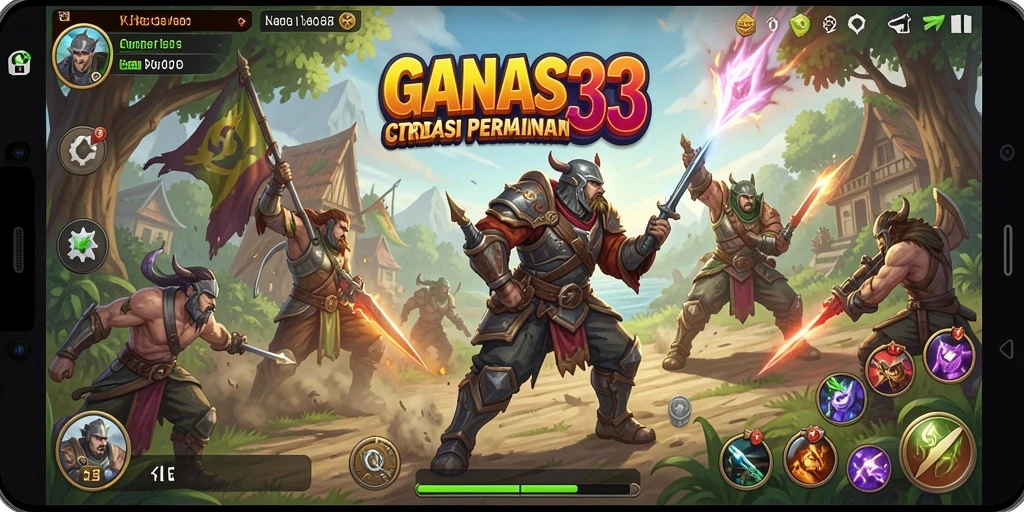Menampilkan aksi pertempuran strategis dalam <strong>GANAS33</strong>.