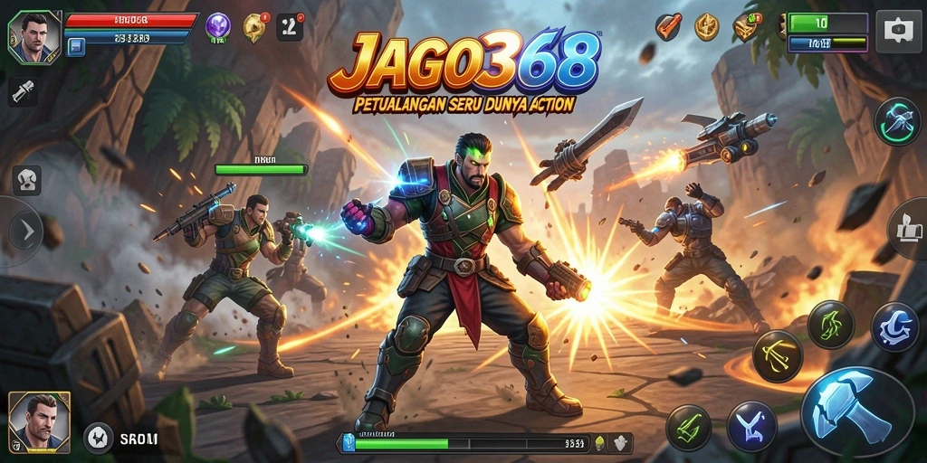 Gambaran gameplay seru di JAGO368 dengan berbagai karakter dan senjata.