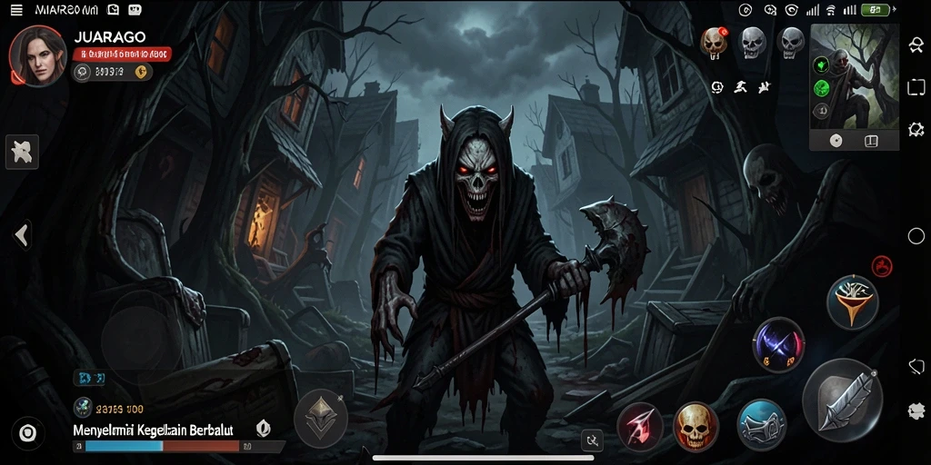 Tampilan gameplay JUARAGO yang menakutkan dan mencekam.
