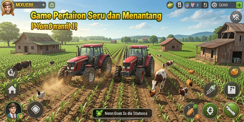 Tampilan seru gameplay MIXUE88 dengan aktivitas pertanian.