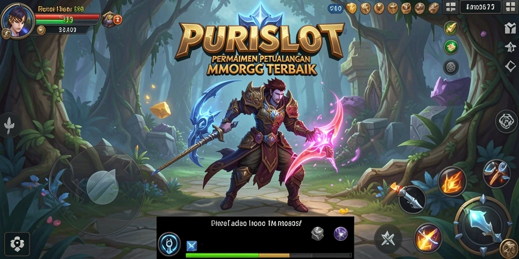 Screenshot gameplay <strong>PURISLOT</strong> menampilkan pertempuran epik di dunia MMORPG.