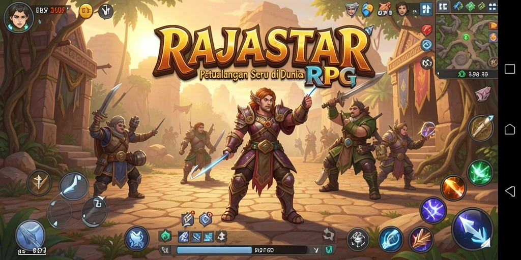 Tampilan gameplay menakjubkan dalam RAJASTAR yang menampilkan perjuangan karakter RPG.