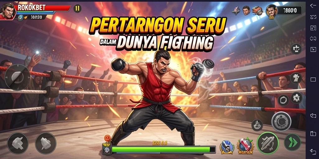 Tampilan gameplay pertarungan seru di ROKOKBET dengan aksi karakter yang energik.