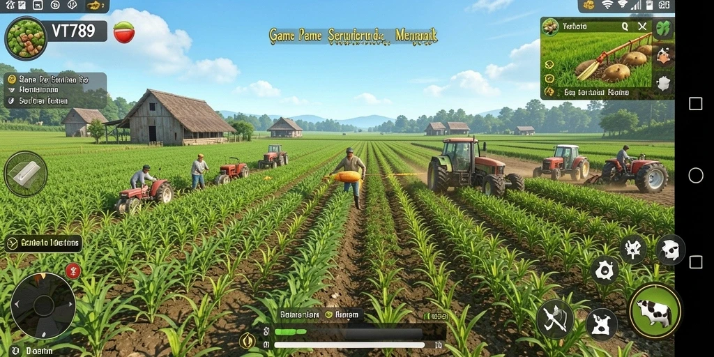 Gameplay VT789 dengan pertanian yang menarik dan vibrant.